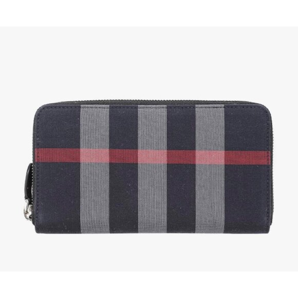 Burberry Super Exploded Check Large Zip Around Wallet Navy Grey 8084063 - Picture 1 of 7